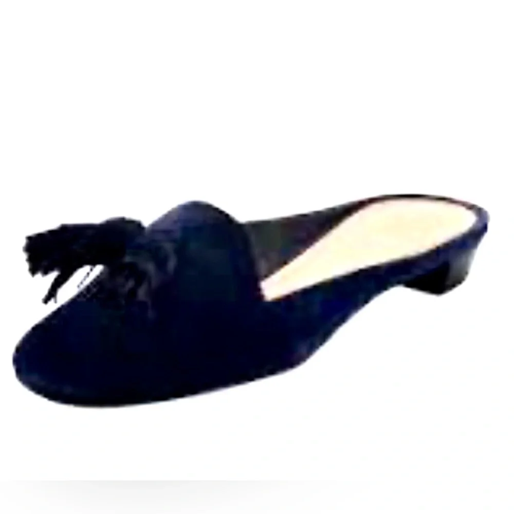Tory Burch Salinas Tassel Mule Black Suede Slide Size 9